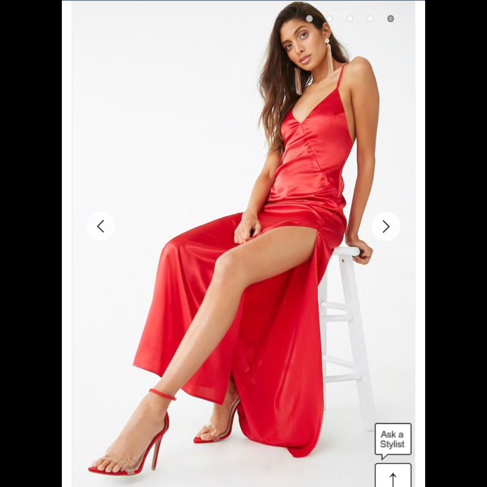 Satin Red Maxi Slit Dress
